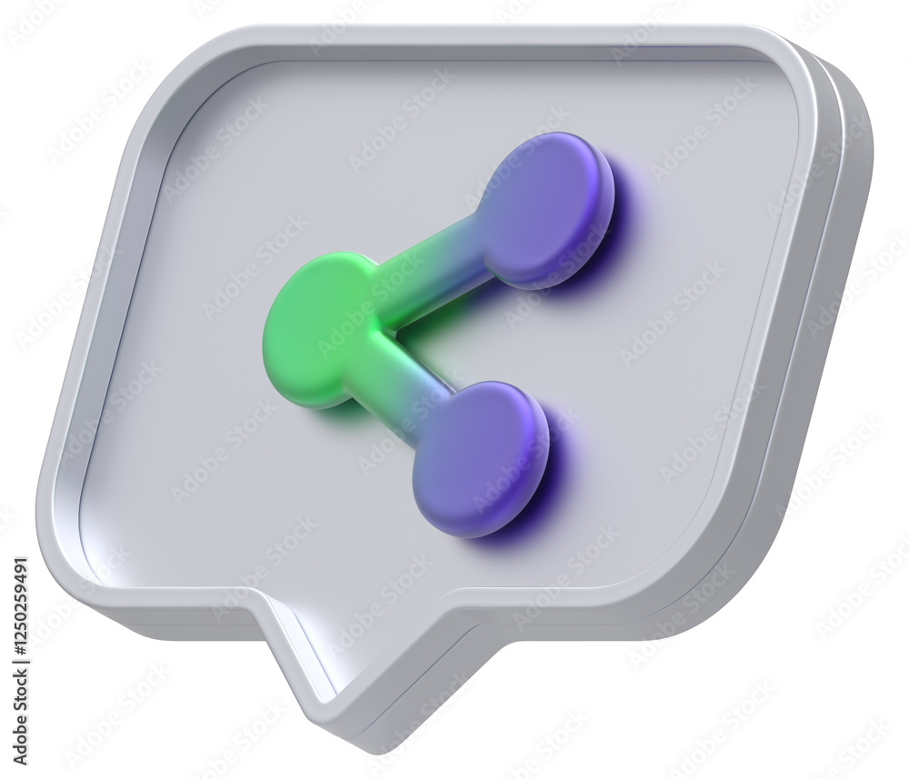 Aufkleber 3d shape chat social media notification silver colorful share icon rectangle icon isolated transpare
