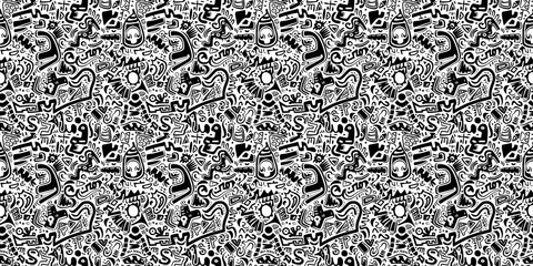 Cartoon hand-drawn doodles on the subject of summer holidays theme seamless pattern