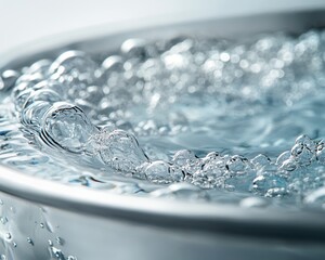 Quench your thirst with the pure essence of hydration Experience the invigorating clarity of fresh bubbles in a glass of water, sunlight emphasizing cleanliness, a visual ode to healthy living Dive