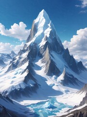 Towering Snowy Mountain with Glacial Lake Reflection