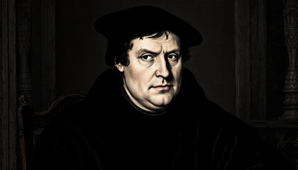 Portrait of Martin Luther Looking Intently with Dark Background and Attire