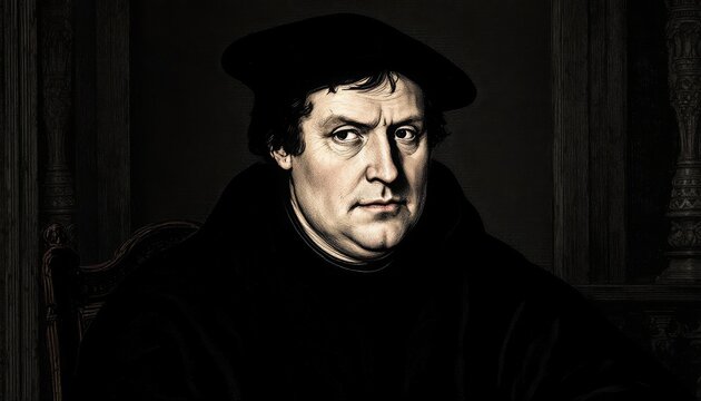 Portrait of Martin Luther Looking Intently with Dark Background and Attire