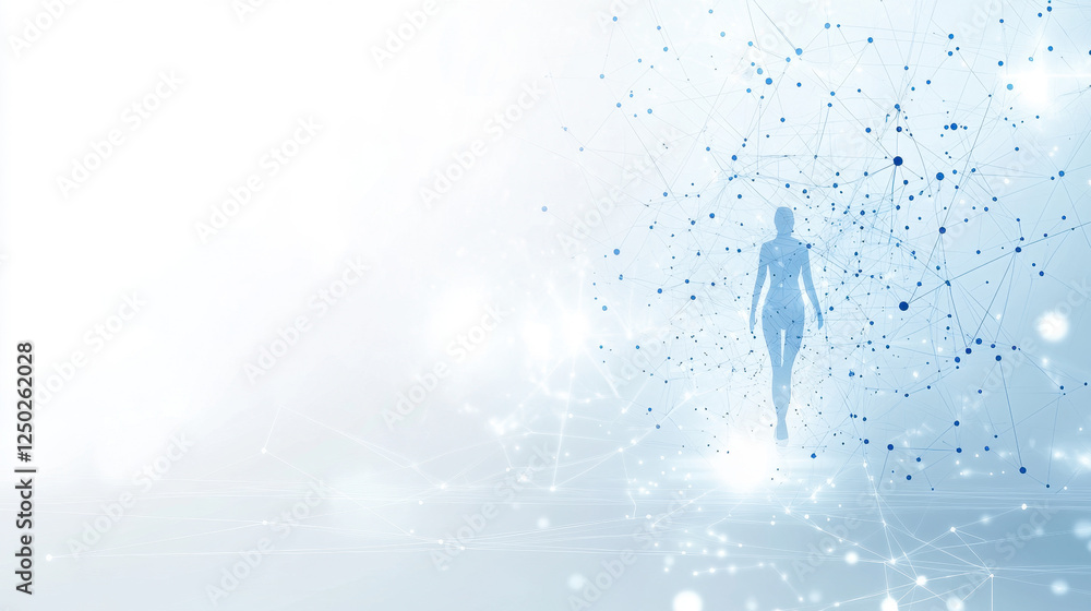 Poster abstract technology background with network connection and digital data vector dots on a light blue 
