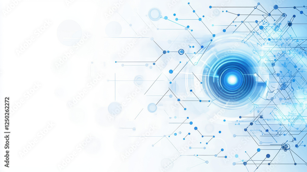 Poster abstract technology background with network connection and digital data vector dots on a light blue 