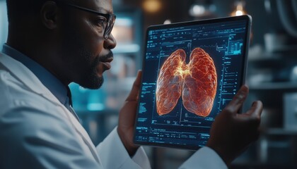 Revolutionizing Healthcare Explore AI-Driven Medical Diagnostics on Secure Cloud Platforms for Enhanced Lung Disease Detection Witness Cutting-Edge Technology in Action A Doctor Analyzes 3D Lung