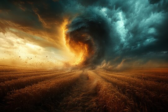Catastrophic EF5 Tornado Ravaging Vast Landscape with Destructive Force and Menacing Power in Powerful Cyclone Image.