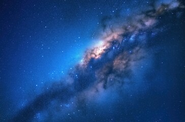 Stunning Spiral Galaxy Illuminated by Stars Against Deep Blue Cosmic Background