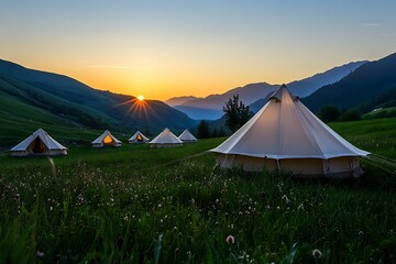 Camping on the lake in the foggy morning at autumn.