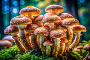 Obraz premium Raw Shiitake Mushrooms Cluster - Low Light Organic Food Photography