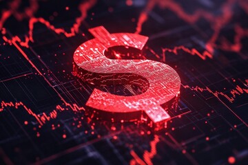 Digital Dollar Sign Surrounded by Abstract Financial Graphs and Data Patterns