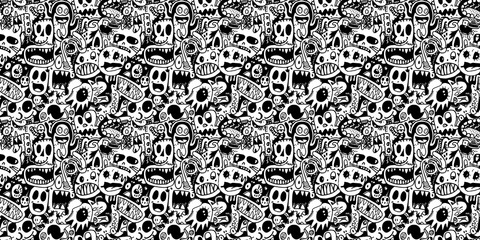 Cartoon hand-drawn doodles on the subject of summer holidays theme seamless pattern
