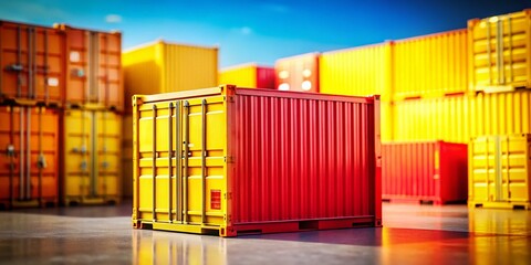 Red & Yellow Industrial Storage Containers: Tilt-Shift Photography for Commercial Use