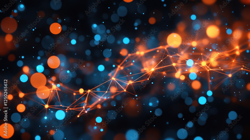 Poster abstract digital background with glowing connections and neural networks
