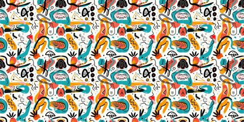Cartoon hand-drawn doodles on the subject of summer holidays theme seamless pattern