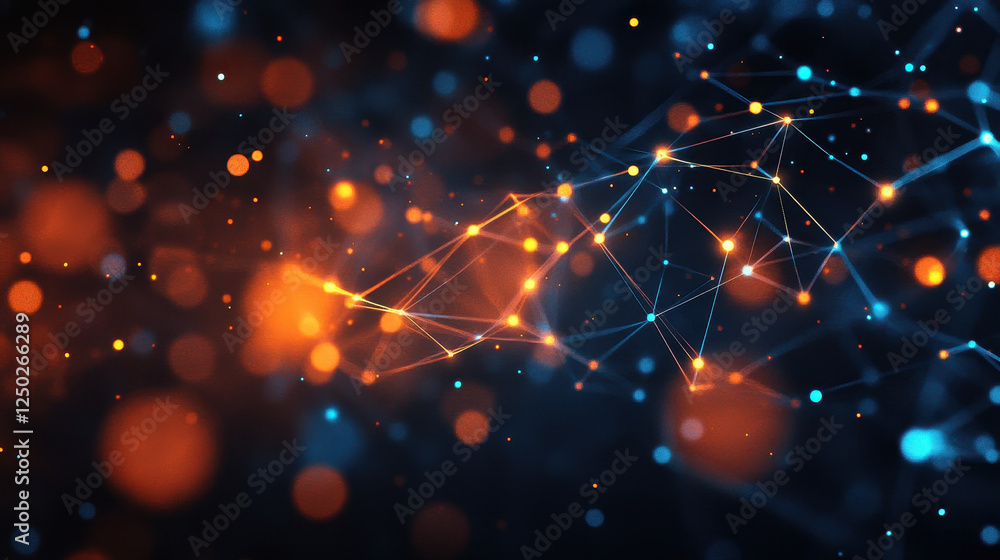 Poster abstract digital background with glowing connections and neural networks