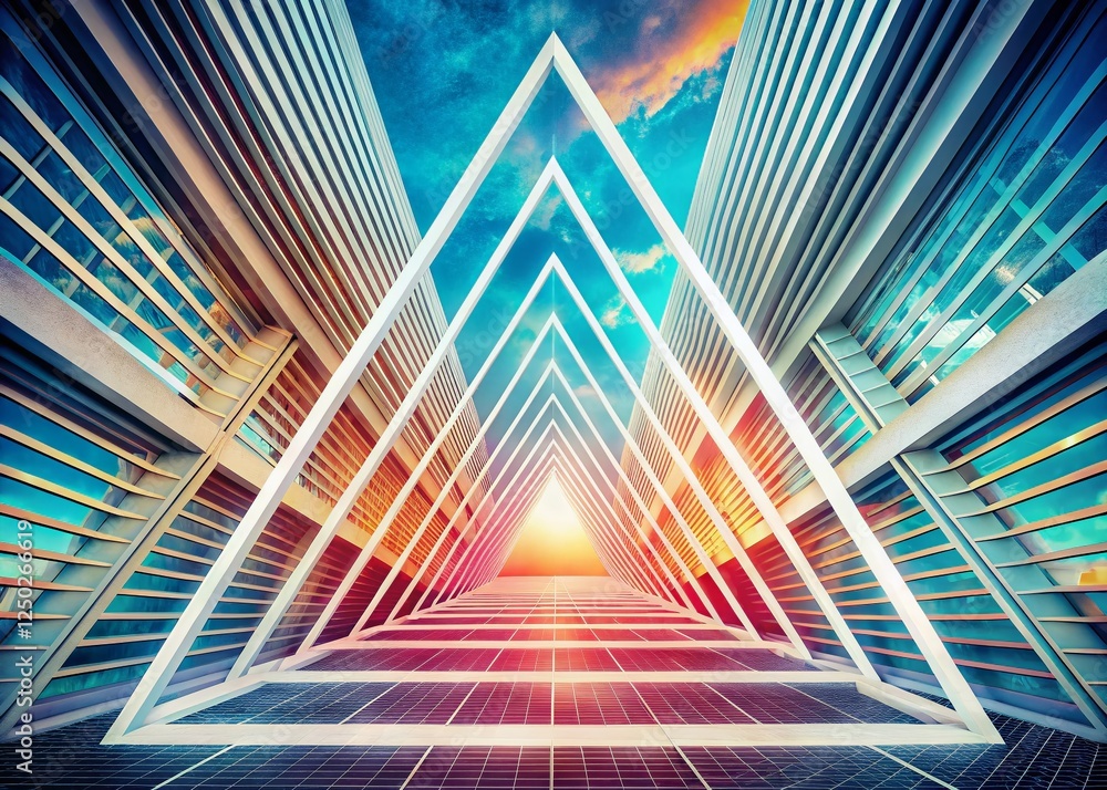 Poster retro white triangles and lines abstract geometric background