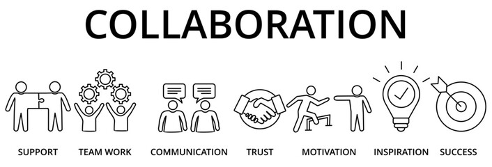 Banner collaboration and teamwork with icons