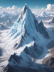 Ice-Covered Mountain Peak in a Vast Snowy Landscape