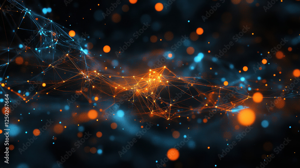 Poster abstract digital background with glowing connections and neural networks