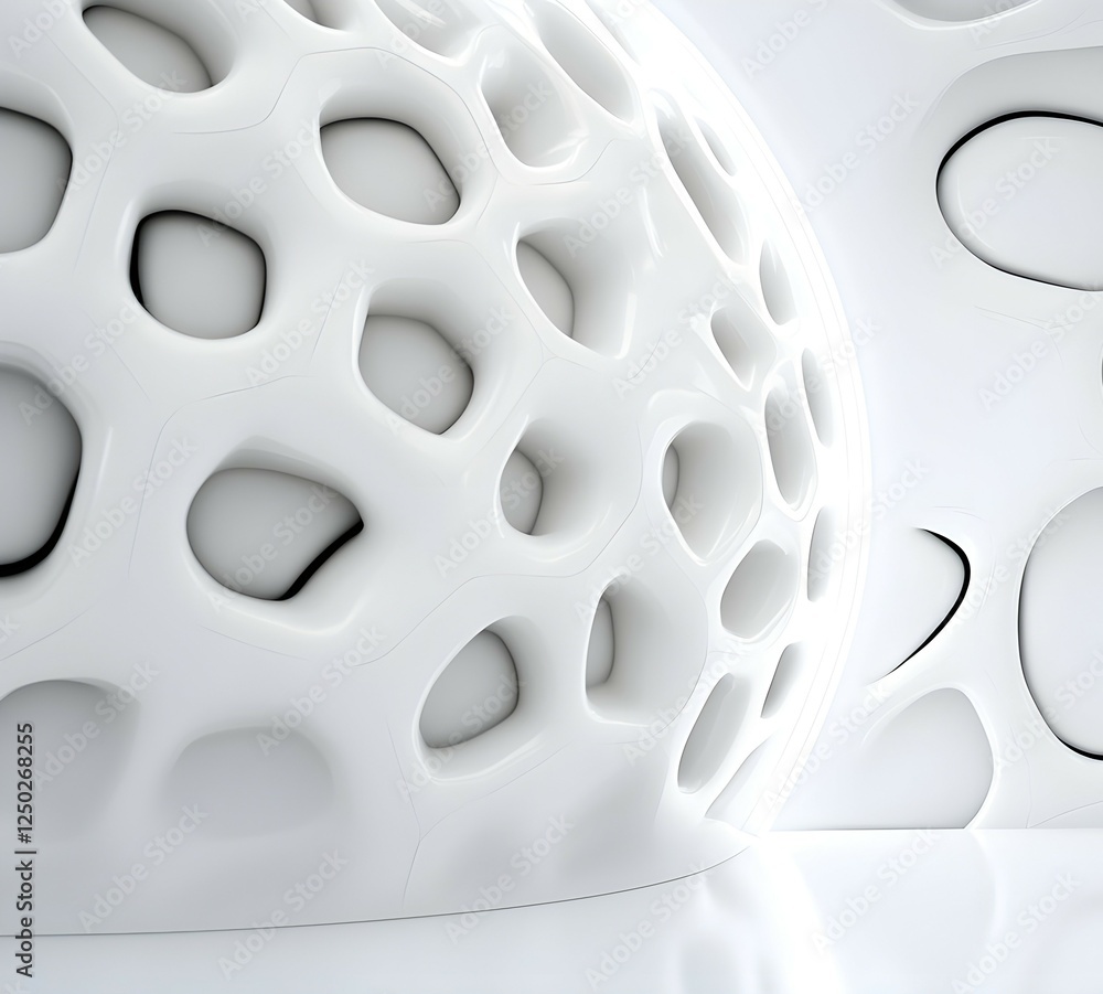 Poster abstract white structure with organic shapes and hollow spaces reflecting modern design and innovati