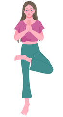 ヨガの木のポーズで立つ女性のベクターイラストレーション