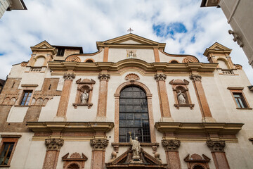 Trento, Italy - October 04 2019: Church and convent of San Francesco Saverio (Chiesa di San Francesco Saverio) at Via Roma in Trento (Trent)