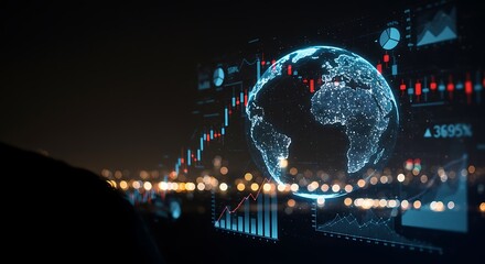 Global Market Trends: A Futuristic Digital Globe with Dynamic Charts