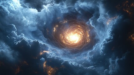 Swirling cosmic clouds with a luminous core, depicting a celestial phenomenon in space