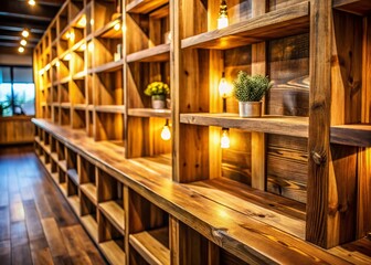 Fototapeta premium Rustic Wooden Shelf Unit with Multiple Shelves - High-Resolution Stock Photo
