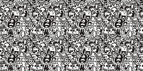 Cartoon hand-drawn doodles on the subject of summer holidays theme seamless pattern