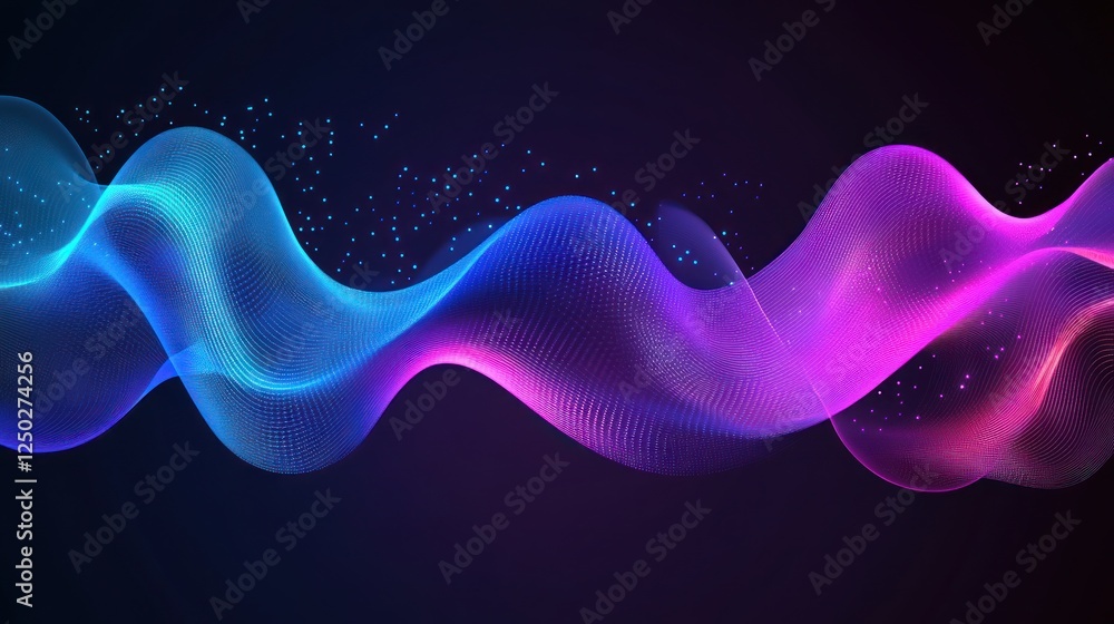 Poster abstract gradient wavy lines with dotted pattern and dark background