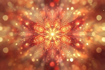 Fototapeta premium Golden flower fractal art, bokeh background. Ideal for festive designs, spiritual themes, or luxurious branding.