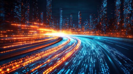 Vibrant Motion Blur of City Lights at Night Creating Dynamic Urban Landscape © Tana Studio