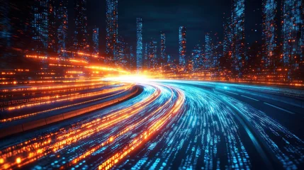 Vibrant Motion Blur of City Lights at Night Creating Dynamic Urban Landscape © Tana Studio