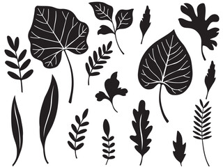 Black Leaves and Flowers Silhouette Vector Set, Botanical Clipart, Floral Elements, Nature Design, Digital Cut Files, Leaf Branches, Decorative Foliage