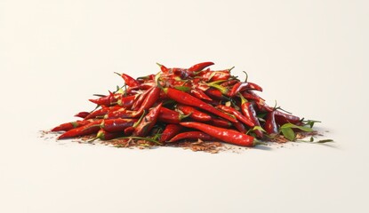 Fototapeta premium Pile of red chilies on white background