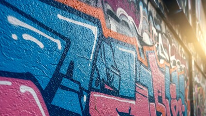 Obraz premium A graffiti-covered wall with vibrant colors and intricate designs.