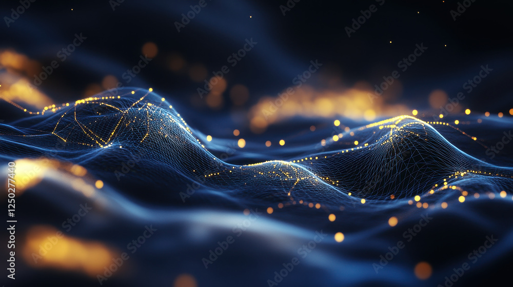 Poster abstract digital background with glowing dots and lines forming an interconnected network