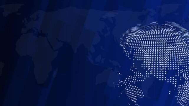 Digital Earth globe rotating animation, News background seamless loop, breaking news studio background, News background with world map earth globe animation concept