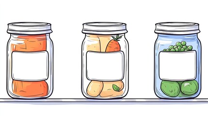 Colorful jars filled with vegetables on a shelf, showcasing a vibrant assortment and freshness