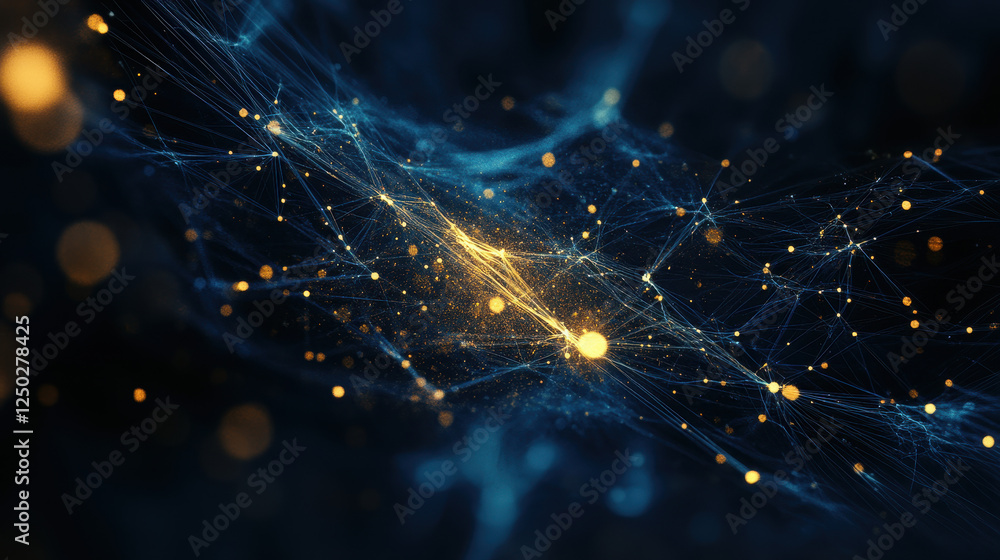 Poster abstract digital background with glowing dots and lines forming an interconnected network