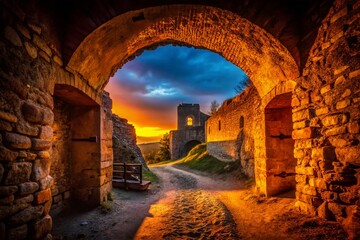Silhouette of Castle Tunnel Arches & Bastion Window, Komarno, Slovakia