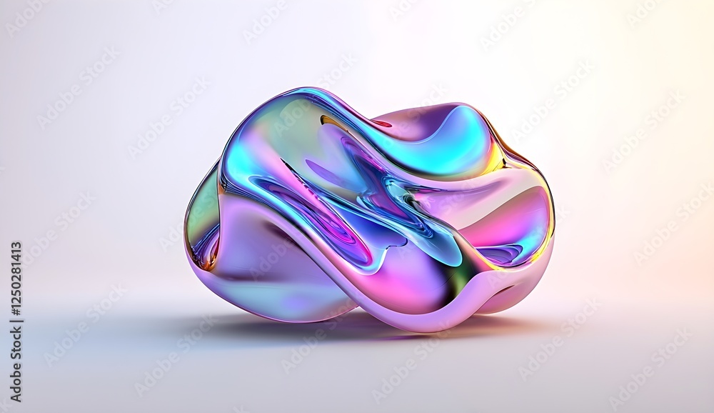 Poster abstract 3d shape with smooth curves showcasing vibrant colors and glossy finish, evocative of creat