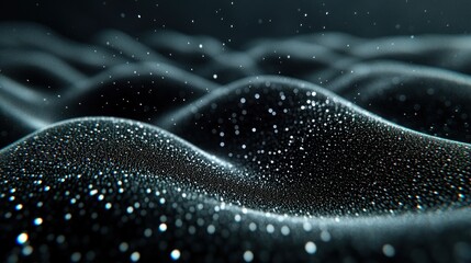 Elegant Abstract Black and White Wave Background with Sparkling Particles