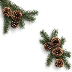 Fresh Evergreen Branches with Natural Pine Cones for Holiday Decorations and Seasonal Designs in Warm Rustic Colors on a Light Background