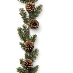 Fototapeta premium Natural pine cones and evergreen leaves arranged artistically for decorative purposes, perfect for seasonal celebrations and cozy home aesthetics