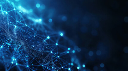 Abstract blue digital background with glowing connections and dots on a dark space