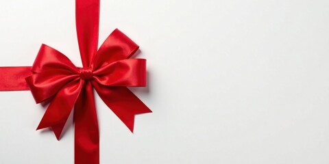 Elegant Red Satin Ribbon Bow on White Background, Perfect for Festive Designs and Celebrations