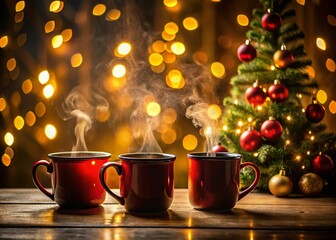 Silhouette of Two Mugs of Holiday Hot Chocolate Against a Merry Christmas Background