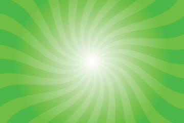 Fototapeta premium Green background with white sun ray. Pattern of starburst. Abstract kelly green texture with light of sunburst. Radial beam of sunlight. Retro background with flash. Design of sunbeams.